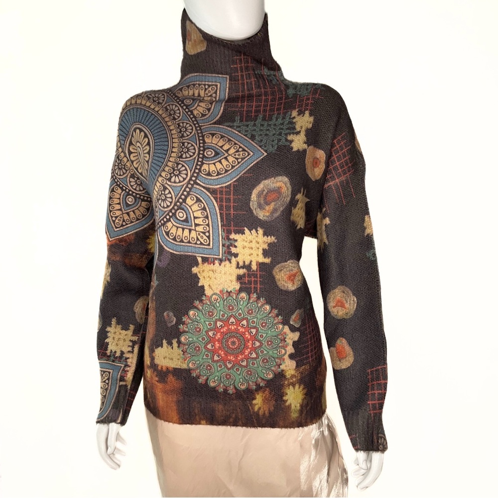 Soolinen Mandala Turtleneck Sweater Womens SZ XL Spiritual Boho Soft Comfy Cozy